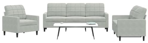MOBCANT 3-TLG. Sofagarnitur mit Kissen Hellgrau Samt Sofabezug Modulares Sofa Polstergarnitur Schlafcouch für Büro Wohnzimmer Hotel Empfangsraum