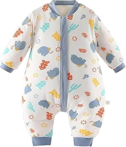 Anluomafuy Pijama Manta con Pies 1.0 TOG, Saco de Dormir para Bebé, Saco de Dormir de Algodón Unisex para Bebés, 100% Algodón, Varias Tallas, Otoño e Invierno, Dibujos Animados (azul, 90)