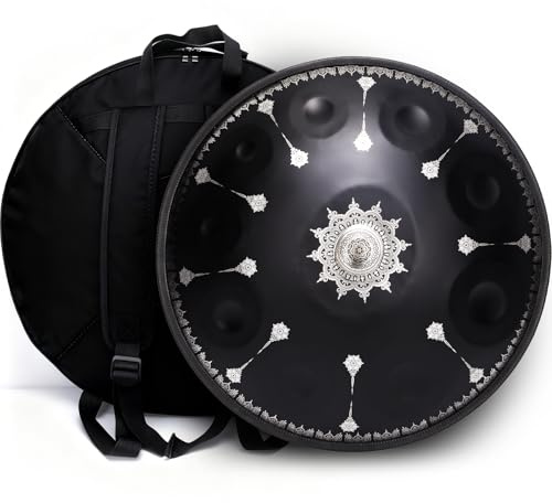 SINGOFIRE Premium Handpan Drum, Print Handpan Drums for Adults, 22 Inch 432Hz 10 Notes D Minor Kurd Handpan, Celestial Bloom Collection - Ebony Cosmos | Celestial Bloom Handtrommel aus Stahl, bedruckt, für Erwachsene, mit Tragetasche, Ständer, Schlägeln zum Üben und als
