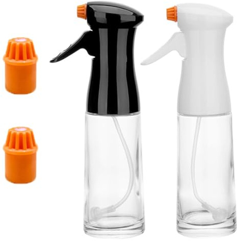 NPLSEO Oil Sprayer Dispenser, 200ml Glass Olive Oils Sprayer Mister, Olive Oils Spray Bottle, Kitchen Gadgets Accessories for Kitchen Accessories, Widely Suitable for Air Fryer, BBQ, Baking (2PCS)
