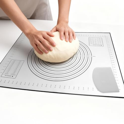 Alfombrilla de Silicona para Hornear 60x80cm,con Cortador Tapete Antideslizante y Antiadherente con Medidas Hoja de Repostería resistente al calor y reutilizable de Horno para Pan Pizza Fondant