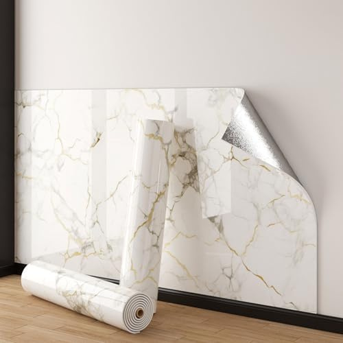 ByteRunning Papier Peint Autocollant Effet marbre,Rouleau de Papier Peint Autocollant Imitation marbre,Dalle De Plafond,épaissi,imperméable et résistant à l'huile,pour Cuisine,Salon,Fond Décor TV
