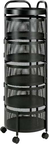 HYGRAD BUILT TO SURVIVE 4/5 - Tier Round Multi Layer Rotating Storage Cart Detachable Kitchen Bathroom Trolley Shelf – Vegetable,Fruit Storage Basket With 360° Wheels - Black (5 - Tier)