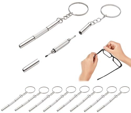 10 Pcs Mini Eyeglass Screwdriver Repair Kit, 3 in 1 Tiny Precision Screwdrivers with Keychain Box for Eyeglasses, Sunglasses, Watches and Small Device Repair