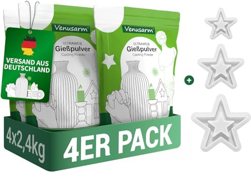 Venusarm Gießpulver 9,6kg, Gießpulver Weiß wie Neuschnee, Gips zum Gießen wie Spiegel Glatter, Beruhigende Härte Gießmasse, inkl. 3 Stück Gießformen Silikon
