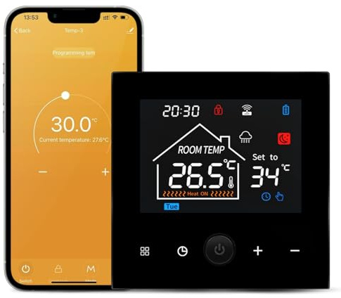 DEWIN Termostato de 2 Hilos WiFi Inteligente para Caldera y Calefacción | Termostato Calefaccion WiFi Montado en la Pared Caldera/Temporizador de calefacción Controlador de Temperatura Programable