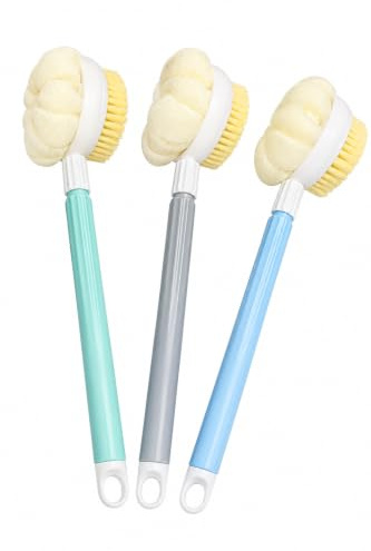 Body Brush Back Scrubber Shower Sponge Exfoliating Shower Bath Brush Long Nonslip Handle Reusable Wet Dry Soft Skin Bristle Massage Circulation Back Washer for Men Women Assorted Colour(1pc)