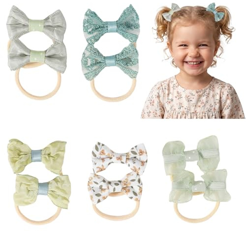 10 st Baby Hårband, Hårsnoddar med Rosett för Småbarn, Mjuka Elastiska Hårband för Flickor och Spädbarn (Grön)