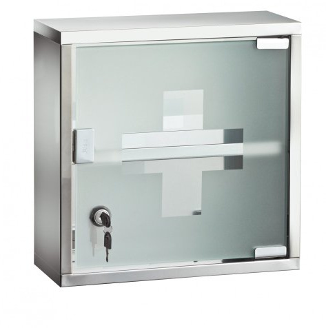 EDELSTAHL Medizinschrank Arzneischrank ERSTE HILFE Schrank Glastür 2 Keys Push