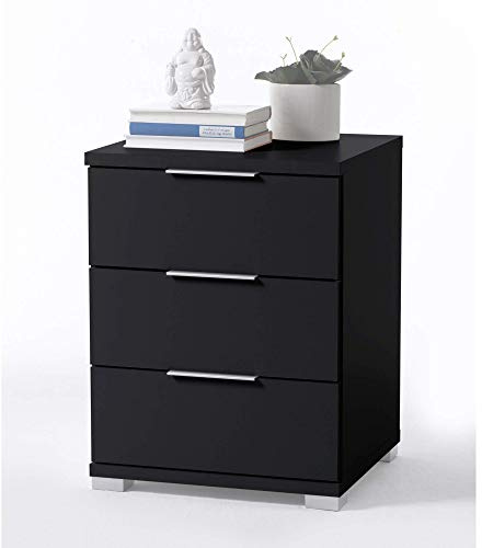 Universal Nachttisch in Schwarz - Moderner Nachtschrank mit drei Schubladen für Ihr Boxspringbett - 46 x 61 x 42 cm (B/H/T)