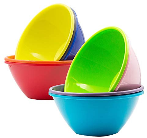 Youngever 9 Pack 1000ML Plastic Bowls, Re-usable Large Cereal Bowls, Large Soup Bowls, Set of 9 in 9 Assorted Colors (Rainbow)