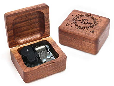 Boîte à musique La Belle et la Bête en bois de noyer Mécanisme doré Boîte cadeau pour Noël, anniversaire, Saint-Valentin