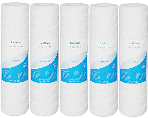 Lafiucy Cartucho de filtro de agua de sedimentos de heridas de 1 micrón, paquete de 5, para filtración de sedimentos de toda la casa de 10 x 2,5 pulgadas