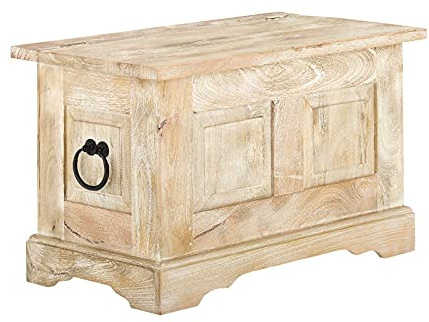 Woodkings® Holztruhe mit Deckel Patina Massivholz Mango hell Echtholz rustikal Wohnzimmer Möbel Couchtisch Flurtruhe