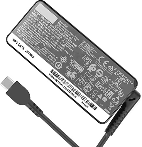45W 4X20M26252 ADLX45YCC3D USB-C Adaptador de CA Cargador portátil | Recambio para Lenovo ThinkPad Yoga Miix X280 T480 T480s T580 E480 MIIX5 Pro X1 Carbon 2017 2018 X1 ADLX45YLC3D (20V-2.25A)