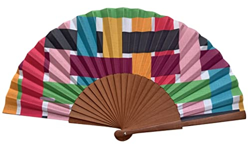 Spanischer Handfächer Celosía – Holz und Baumwolle – 23 cm – Jute-Hülle und -Bezug – Modeaccessoire – Handgefertigt in Spanien – Events und Geschenke – Geometries Collection – Tusitala Barcelona