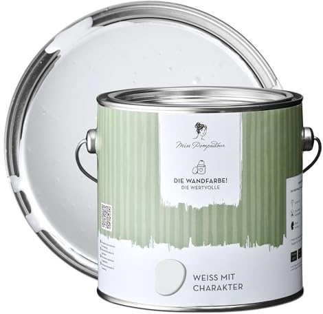 MissPompadour stumpfmatte Wandfarbe Weiß mit Charakter 2.5 L, für Innen | Edles Finish, spritzfrei, wasserbasierte Innenfarbe, einfach zu verarbeiten, hochdeckend