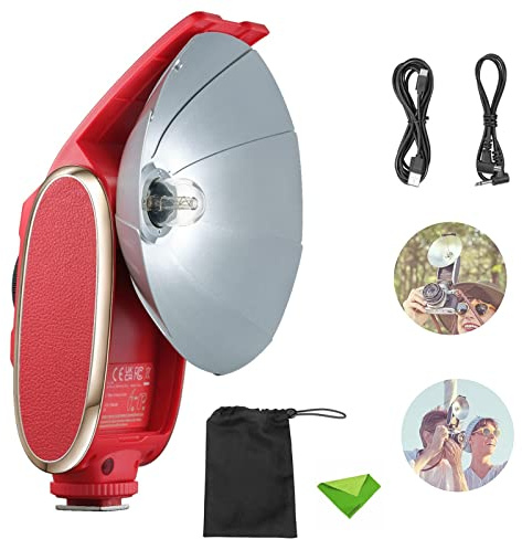 Godox Lux Senior Retro Camera Flash 6000±200K GN14 1700mAh Speedlite Auto/Manual Portable Collapsible Reflector Speedlight for Sony Canon Nikon Fuji Olympus Pentax DSLR Cameras (Velvet Red)