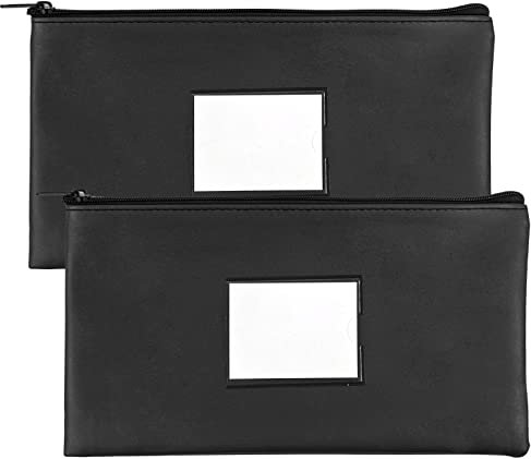 2 Stück Geldbeutel mit Reißverschluss, 28.4x15.5 cm Banktaschen Geldbeutel für Bargeld, Sicherheitsbank-Pfandtasche, Utility-Münztasche, Kunstleder, Geldbeutel, Scheck-Brieftasche, Kosmetik (schwarz)
