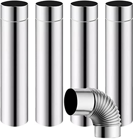 OneGas Confezione da 5 estensioni per canna fumaria per stufa a legna (4 dritte + 1 gomito), tubo dritto per stufa da campeggio all'aperto (diametro 6 cm, lunghezza 32 cm)