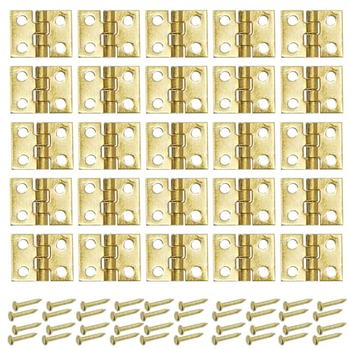 Yosawo 50 Stück Scharniere Mini Messing Scharnier Klein Scharnier Vintage Scharniere Türangel für Holzkiste Schmuck-Box Kabinett DIY 8 * 10mm (Gold)