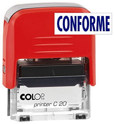 COLOP - Tampon pour bureau, entreprise et commerce avec texte CONFORME | Taille d'impression 14 x 38 cm | Comprend un tampon d'encre E/20 bleu