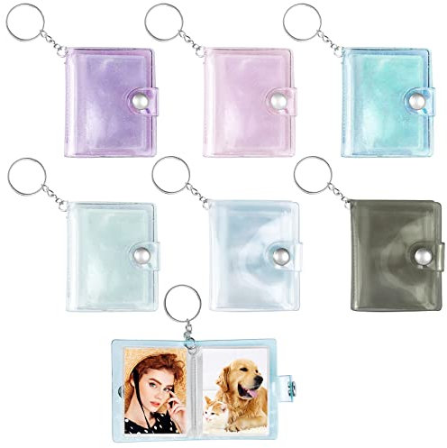 Hengxinc 6 Stück Mini Fotoalbum Schlüsselanhänger 2 Inch Schlüsselanhänger Personalisiert Foto Glitzer Mini Album 6 Farben Fotoalbum Mini Geschenkidee für Freunde Familien