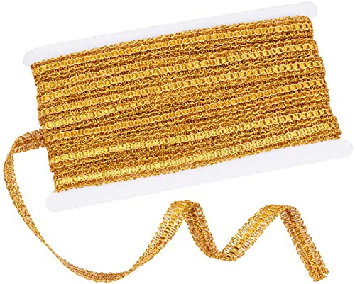 GORGECRAFT 15Yds Gold-Gimpenborte Gewebter Spitzenbesatz Metallkantenbesatz Gimpengeflecht Polyesterstoff Nähen Glitzernde Besätze Dekorativ Für Heimwerker Vorhänge Schonbezüge Geldbörsengriffe