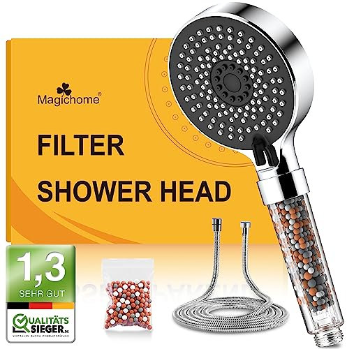 Magichome Duschkopf mit Schlauch 2M, Hochdruck Duschkopf mit Filter 5 Strahlarten, Handbrause Wassersparende Druckerhöhende Duschbrause mit 3-Lagen-Filtration, Handbrause und Ersatz-Filterperlen