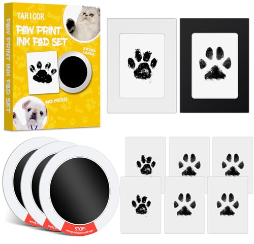 Taricor Baby fotavtrycksset, set med tassavtryck, set med hund och katt, 3 st fotavtryck baby med 2 fotoramar, 6 kort, utan kontakt med färg, babyhandavtryck och fotavtryck, present till husdjursägare