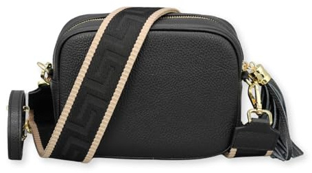 Brise Art KIRA Gold Umhängetasche Echtleder Handgefertigt Crossbody Bag | Damen Schultertasche mit Ledergurt & wahlweise gemustertem Riemen, Echtes Leder, 2 Fächer, Made in Italy
