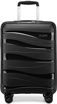 Kono Medium Suitcase with 4 Wheels 24” Lightweight PP Hard Shell Suitcase with TSA Lock Spinner Wheels (Black)