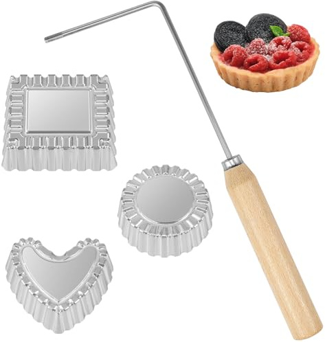 3Pcs Bunuelos Mold Set with Handle, Aluminum Alloy Rosette Iron Molds Set-Heart;Round;Square, Detachable Bunuelos Cookie Maker Mold, Reusable Bunuelos Cookie Achappam Mold for Kitchen Baking Cooking
