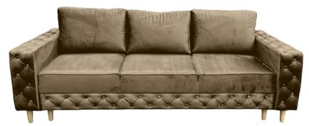 Ares Meble Komo Sofa Mit Schlaffunktion 240x98 cm - 3 Sitzer Mit Bettkasten - Samt Eleganz Couch - Wohnzimmer Sofas - Beine aus Sonoma - Braun