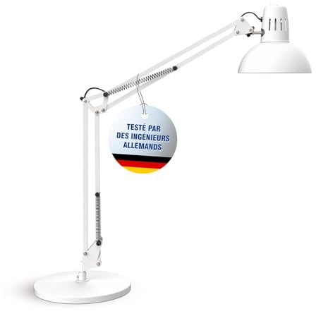 MAUL Schreibtischlampe weiß MAULstudy LED Tischlampe Standfuß E27 warmweiß | stabiler Metallfuß, flexibel ausrichtbarer Doppelarm, angenehmes Arbeitslicht, austauschbare Lichtquelle inklusive
