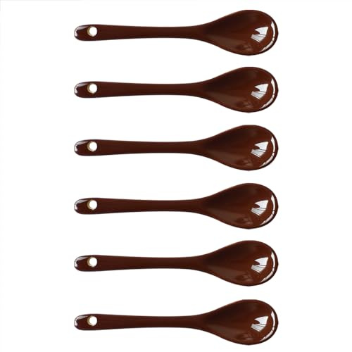 Xmomx 6 pcs Porcelain Egg Spoons Tea Spoon Ceramic Spoons 4.7 inch Coffee Dessert Yogurt Tea Milky Brown