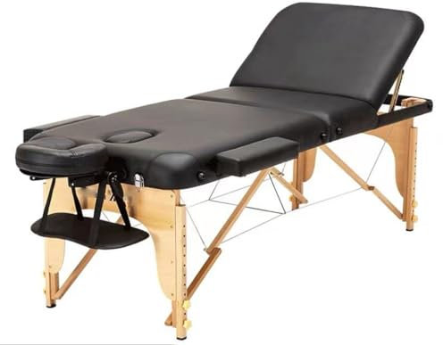 WQZStar Tragbare professionelle Massageliegen aus Holz mit klappbaren, maßgeschneiderten, hydraulisch klappbaren Massageliegen (Beige) (Schwarz)