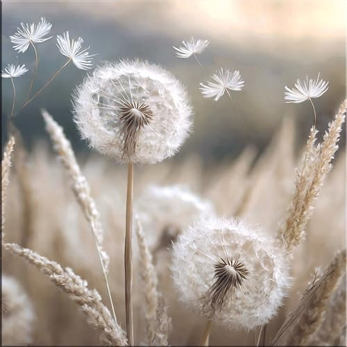 artissimo, Glasbild, 30x30cm, AG5508A, Natur: Blumen und Gräser III, Bild aus Glas, Wandbild Wohnzimmer modern, weiß beige, hell, Pusteblume