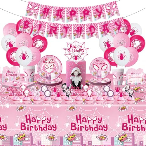 Ensemble De Décorations D'anniversaire Pour Enfants, 105 Pièces, Avec Assiettes, Bannière, Serviettes En Papier, Gobelets En Carton, Nappe, Ballons, Cake Topper, Carte D'invitation.