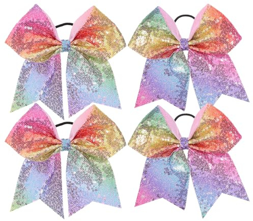 Beavorty 4 Stück Cheer Bows Haargummis Cheerleading Haarschleifen Gummibänder Glitzer Schleife Gummibänder Haarseil Pferdeschwanzhalter Für Cheerleader Frauen Kleinkind Teenager Mädchen