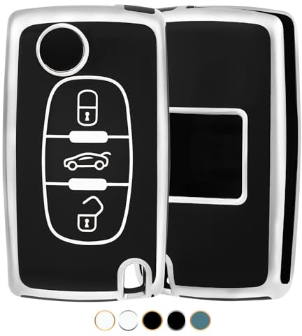 OFF WE GO Schlüsselhülle Cover für Peugeot 107 207 307 407 607 208 308 408 | Autoschlüssel Hülle für Citroen C2 C3 C4 C5 C6 C8 C-Triomphe Schlüssel Schutz Gehäuse Cover Signalfreundlich, Kratzfest