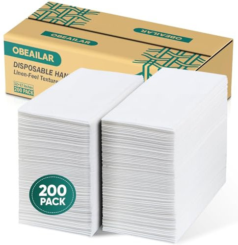 Obeailar 200 Pack Disposable Hand Towels for Bathroom, Linen-Feel Paper Hand Towels for Bathroom, Soft & Absorbent Cloth-Like Disposable Hand Towels, Bathroom Napkins Guest Disposable - White