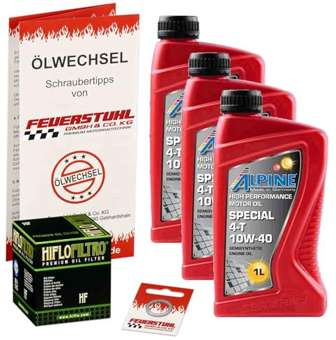 Öl & Ölfilter für Honda CBR 600 RR, 2007-2016 (PC40), Ölwechsel Set, Alpine 10W-40 Motoröl + HiFlo Filter + Dichtring(e)