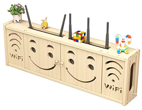 Floating Shelves WiFi Wall Hanging Multimedia Decorative Cover WiFi Router Modem Cable Power Plug Wire Storage Boxes Router Fences Multi Function Storage Rack (Wooden Color(b) 71x24x11.5cm)
