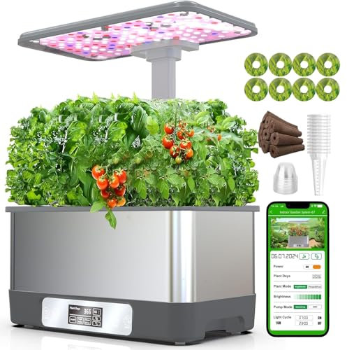 HYQNG Hydroponics Growing System, 8 Pods Indoor Herb Garden Kit, APP & WiFi Controlled Smart Garden Plant Germination Kit with LED Grow Light, 2.5L Water Tank, Auto Timer, Height Adjustable gray