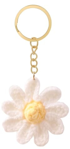 ZYJBD Schlüsselanhänger Gänseblümchen Handstricken，Handgemachter Blumen Anhänger für Taschen und Schlüssel,blumen anhänger deko， Ideal für Autoschlüssel und Taschenzubehör,Geschenk für Frauen
