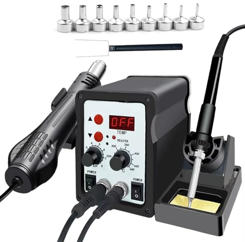 ZYT-DHRUCB Soldering Station 2 In 1 Digital ESD Hot Air Blower Heat Gun Welding Solder Iron Desoldering Rework Station Tool