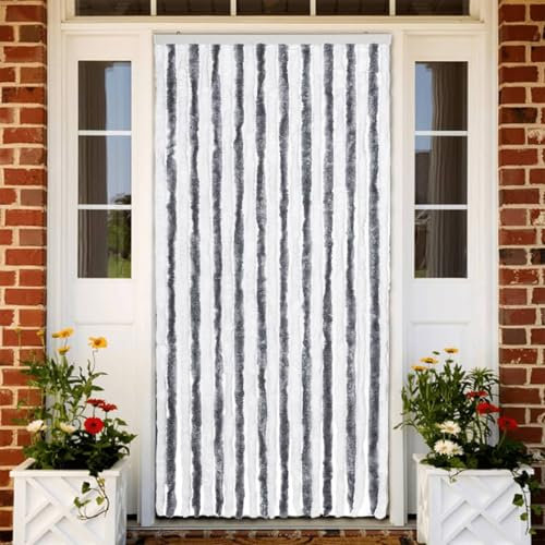 Brokky Insect Curtain Grey and White 90x220 cm Chenille-Curtains Door Fly Screen Curtain For Doorways Window Decorations Room Divider Door Curtain