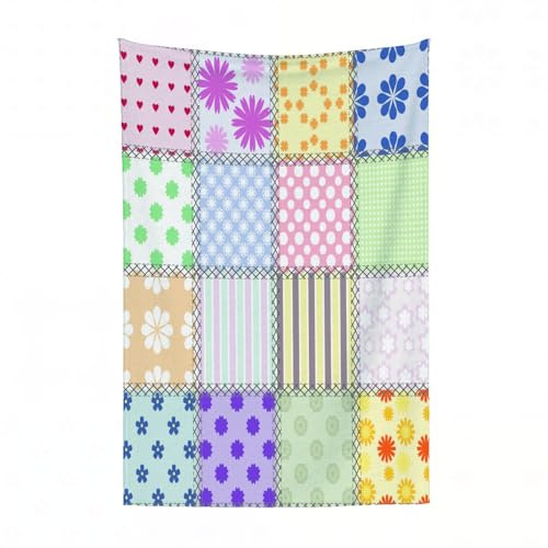 EYLOZS Plaid Couverture en Flanelle Super Douce - Couverture Douce et Légère pour Lit, Canapé, Camping et Voyage,Patchwork Style Divers Motifs Carrés Printemps Flore Loisirs Créatifs Thème Im100x130cm