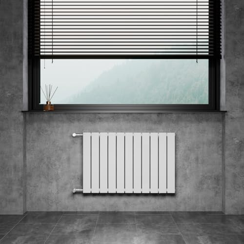 WITEN&NOCK Designheizkörper Flach Paneelheizkörper Weiß 850 x 550 mm Doppellagig mit Seitenanschluss Austauschheizkörper Nabenabstand 500 mm inkl. Thermostatventile